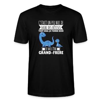 Je Vais Être Grand Frère Futur Grand frère Annonce - T-shirt bio CRAFTER Stanley Stella Unisexe - noir - Devant - Alina (178cm) & Michal (187cm)