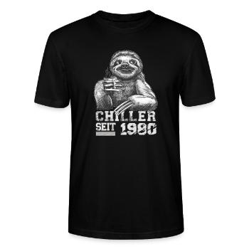 chiller geburtstag 42 jahre faultier seit 1980 - Stanley/Stella Unisex Bio-T-Shirt CRAFTER - Schwarz - Vorne - Alina (178cm) & Michal (187cm)