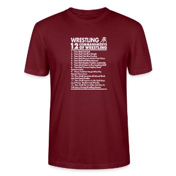 Zwölf Gebote des Wrestling Lustig Wrestle Fan - Stanley/Stella Unisex Bio-T-Shirt CRAFTER - Burgunderrot - Vorne - Alina (178cm) & Michal (187cm)