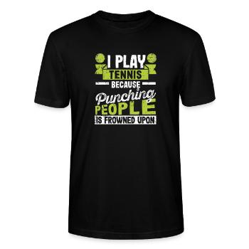 Ich spiele Tennis, weil es verpönt ist, Leute zu - Stanley/Stella Unisex Bio-T-Shirt CRAFTER - Schwarz - Vorne - Alina (178cm) & Michal (187cm)