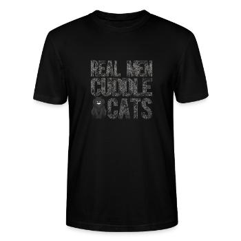 Echte Männer Kuscheln Katzen Lustige Retro Katze Kätzchen Liebhaber - Stanley/Stella Unisex Bio-T-Shirt CRAFTER - Schwarz - Vorne - Alina (178cm) & Michal (187cm)