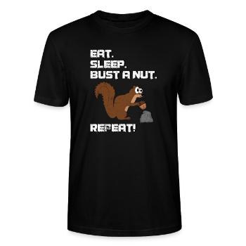 Eat Sleep Bust A Nut Repeat, Squirrel Pun - Stanley/Stella CRAFTER Unisex Organic T-Shirt - black - Front - Alina (178cm) & Michal (187cm)
