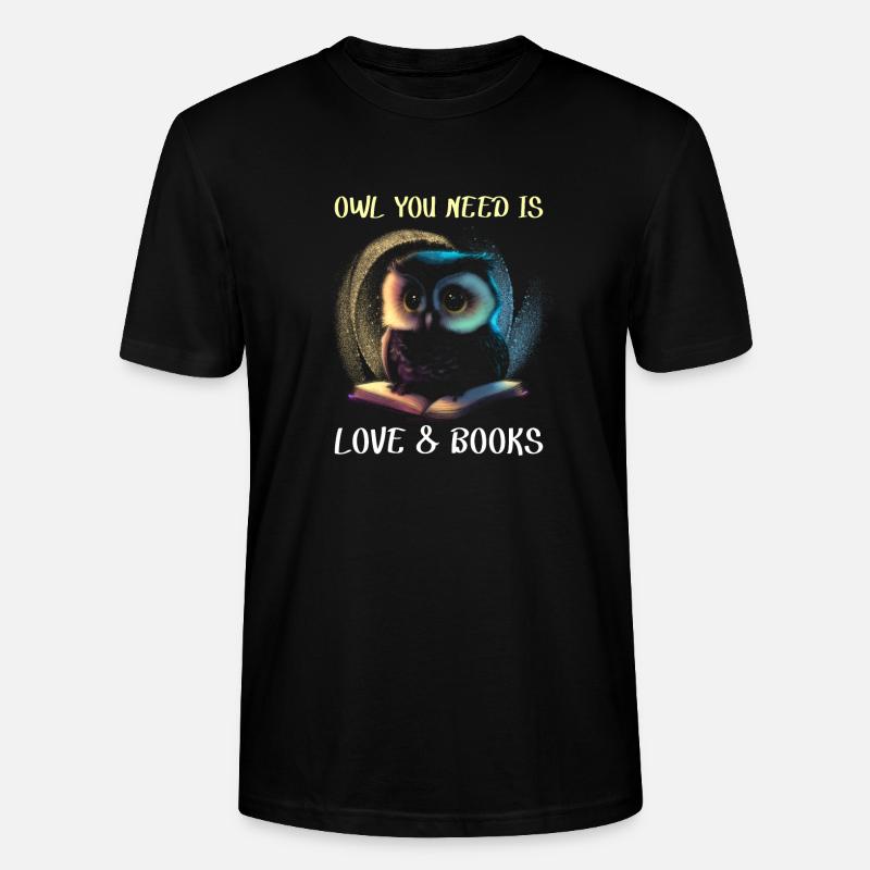 Eule auf dem Buch - Stanley/Stella Unisex Bio-T-Shirt CRAFTER - Schwarz