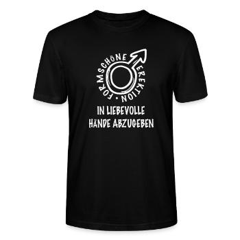 Formschöne Erektion in liebevolle Hände abzugeben - Stanley/Stella Unisex Bio-T-Shirt CRAFTER - Schwarz - Vorne - Alina (178cm) & Michal (187cm)