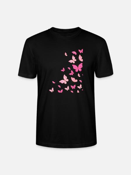 Pink pink farverige sommerfugle sommerfugl - Stanley Stella CRAFTER unisex økologisk-T-shirt - sort