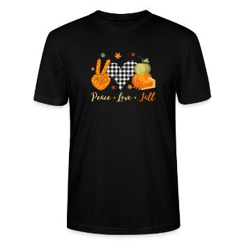 Frieden Liebe Herbst Vibes Hallo Herbst Kürbis - Stanley/Stella Unisex Bio-T-Shirt CRAFTER - Schwarz - Vorne - Alina (178cm) & Michal (187cm)