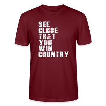 Dicton: Denglish - Veillez à ce que vous gagniez des terres - T-shirt bio CRAFTER Stanley Stella Unisexe - bordeaux - Devant - Alina (178cm) & Michal (187cm)