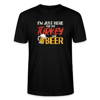 Ich bin nur wegen des Truthahns und des Bieres - Stanley/Stella Unisex Bio-T-Shirt CRAFTER - Schwarz - Vorne - Alina (178cm) & Michal (187cm)