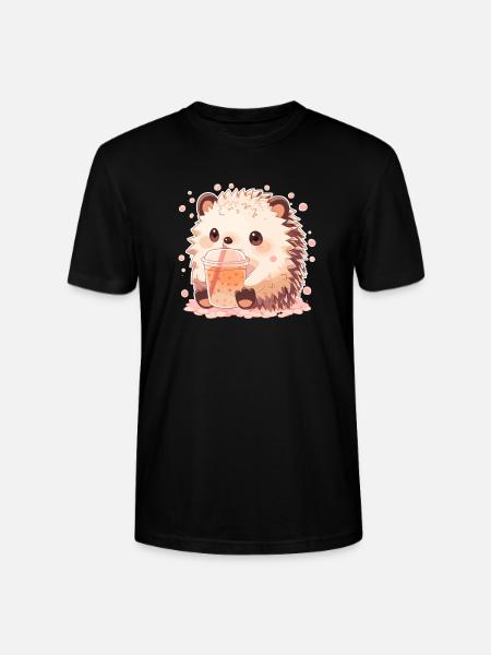 Kawaii Hedgehog Drinks Boba Bubble Tea Chibi - Stanley/Stella CRAFTER Unisex Organic T-Shirt - black