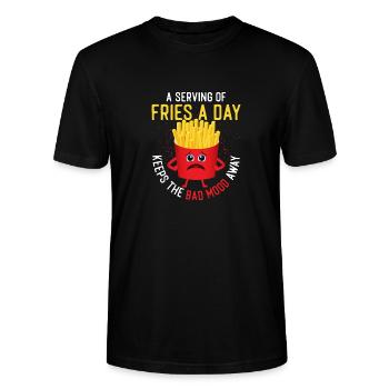 Des frites plutôt que des froncements de sourcils : répandre la joie à chaque service - T-shirt bio CRAFTER Stanley Stella Unisexe - noir - Devant - Alina (178cm) & Michal (187cm)