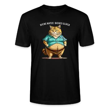 DICKE KATZE DICKES GLÜCK - Stanley/Stella Unisex Bio-T-Shirt CRAFTER - Schwarz - Vorne - Alina (178cm) & Michal (187cm)