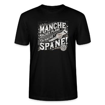 Manche machen Pläne ich mache Späne - Stanley/Stella Unisex Bio-T-Shirt CRAFTER - Schwarz - Vorne - Alina (178cm) & Michal (187cm)