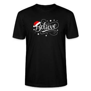 Believe in Santa Claus, Funny Christmas Merry Xmas - Stanley/Stella Unisex Bio-T-Shirt CRAFTER - Schwarz - Vorne - Alina (178cm) & Michal (187cm)