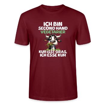 Second Hand Vegetarian - Stanley/Stella CRAFTER Unisex Organic T-Shirt - burgundy - Front - Alina (178cm) & Michal (187cm)