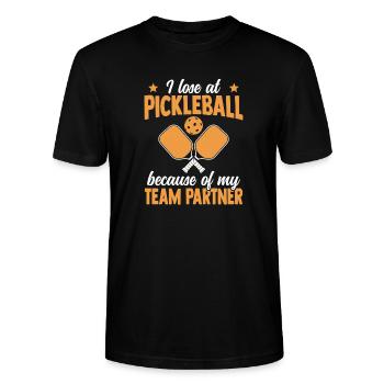 Je perds au pickleball à cause de mon partenaire d’équipe - T-shirt bio CRAFTER Stanley Stella Unisexe - noir - Devant - Alina (178cm) & Michal (187cm)