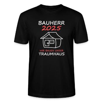 Bauherr 2025 Geschenk Männer Herren Haus Bauen - Stanley/Stella Unisex Bio-T-Shirt CRAFTER - Schwarz - Vorne - Alina (178cm) & Michal (187cm)