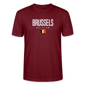 Bruxelles, Belgique - T-shirt bio CRAFTER Stanley Stella Unisexe - bordeaux - Devant - Alina (178cm) & Michal (187cm)