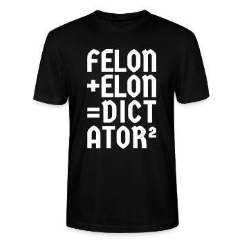 Felon+Elon, Anti-Donald, Anti-Moschus, Weiße Schrift - Stanley/Stella Unisex Bio-T-Shirt CRAFTER - Schwarz - Vorne - Alina (178cm) & Michal (187cm)