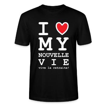 I Love My Nouvelle Vie (texte blanc) - T-shirt bio CRAFTER Stanley Stella Unisexe - noir - Devant - Alina (178cm) & Michal (187cm)