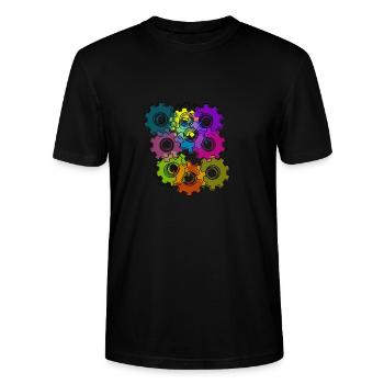 Zahnrad, Zahnräder, Räder, bunt - Stanley/Stella Unisex Bio-T-Shirt CRAFTER - Schwarz - Vorne - Alina (178cm) & Michal (187cm)