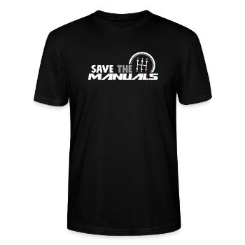 Save The Manuals 5 - Funny Three Pedals Car Guy - Stanley/Stella Unisex Bio-T-Shirt CRAFTER - Schwarz - Vorne - Alina (178cm) & Michal (187cm)