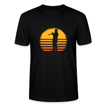 Trompete Retro Sonnenuntergang Trompeter Jazz - Stanley/Stella Unisex Bio-T-Shirt CRAFTER - Schwarz - Vorne - Alina (178cm) & Michal (187cm)
