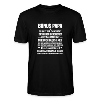 Bonus Papa Spruch Stiefvater Geschenkidee - Stanley/Stella Unisex Bio-T-Shirt CRAFTER - Schwarz - Vorne - Alina (178cm) & Michal (187cm)