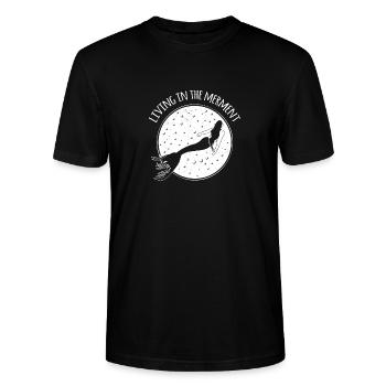 Living In The Merment Moment Mermaid Happy Positive - Stanley/Stella CRAFTER Unisex Organic T-Shirt - black - Front - Alina (178cm) & Michal (187cm)