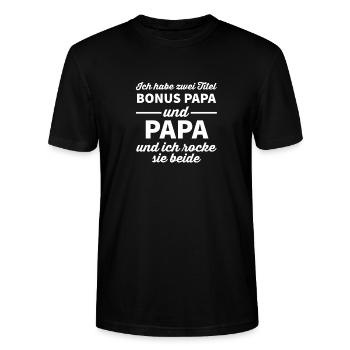 Vatertagsgeschenk Papa Bonus Vater Tochter Sohn - Stanley/Stella Unisex Bio-T-Shirt CRAFTER - Schwarz - Vorne - Alina (178cm) & Michal (187cm)