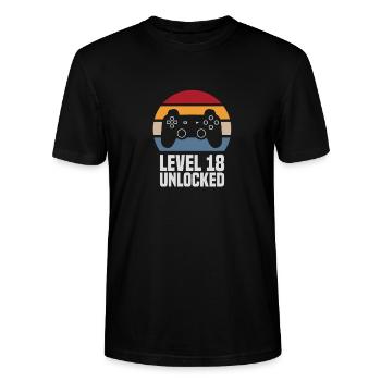 Level 18 Unlocked 18. Geburtstag Gamer Zocker - Stanley/Stella Unisex Bio-T-Shirt CRAFTER - Schwarz - Vorne - Alina (178cm) & Michal (187cm)