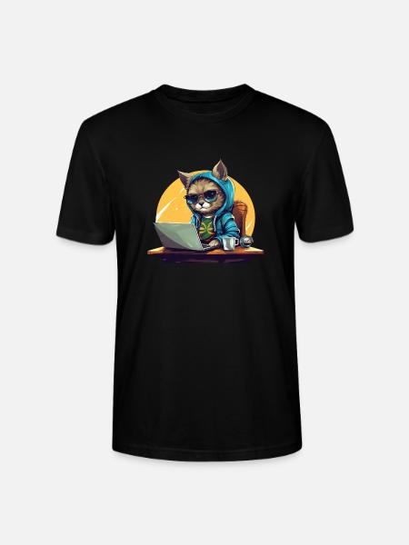 Cool Cat CEO - Start-up Mood with Laptop - Stanley/Stella CRAFTER Unisex Organic T-Shirt - black
