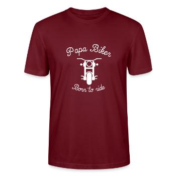 Papa Biker Vorderseite weißes T-Shirt - Stanley/Stella Unisex Bio-T-Shirt CRAFTER - Burgunderrot - Vorne - Alina (178cm) & Michal (187cm)