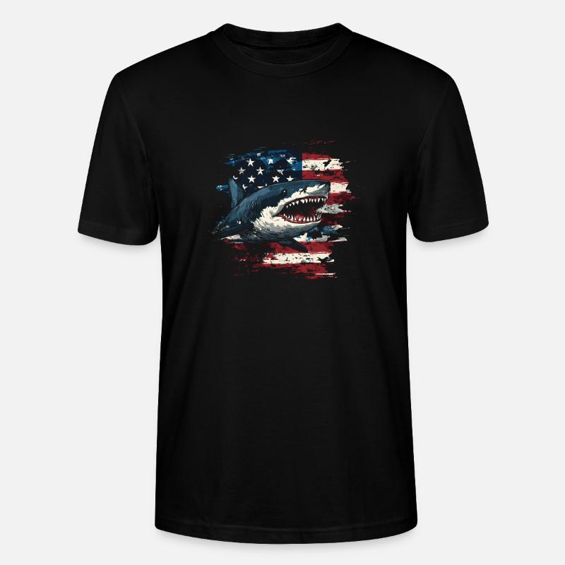 Requin avec drapeau des États-Unis - T-shirt bio CRAFTER Stanley Stella Unisexe - noir
