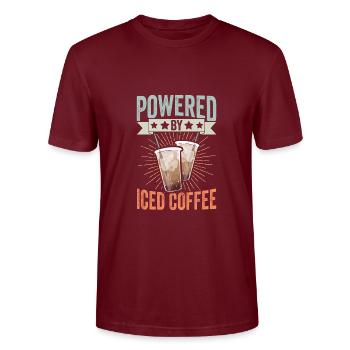 Powered By Iced Coffee Funny Caffeinated Iced - Stanley/Stella Unisex Bio-T-Shirt CRAFTER - Burgunderrot - Vorne - Alina (178cm) & Michal (187cm)