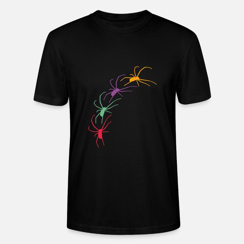 Große bunte Spinnen krabbeln diagonal - Stanley/Stella Unisex Bio-T-Shirt CRAFTER - Schwarz