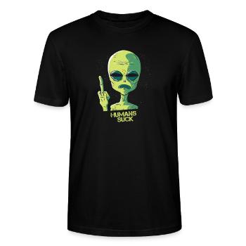 Humans Suck! - Stanley/Stella CRAFTER Unisex Organic T-Shirt - black - Front - Alina (178cm) & Michal (187cm)