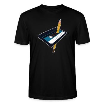 Cassette Kassette Bleistift 90er 80er Geschenk - Stanley/Stella Unisex Bio-T-Shirt CRAFTER - Schwarz - Vorne - Alina (178cm) & Michal (187cm)