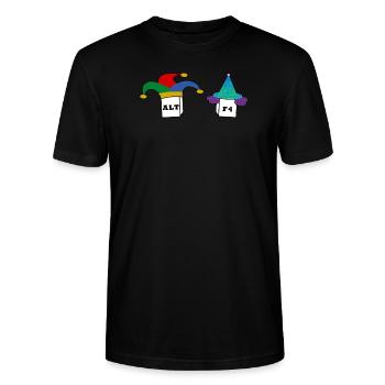 Alt F4, Tastatur, Computer Nerd Humor Geschenk - Stanley/Stella Unisex Bio-T-Shirt CRAFTER - Schwarz - Vorne - Alina (178cm) & Michal (187cm)