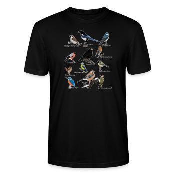 Gartenvögel Vogel Zeichnung Amsel Blaumeise Gimpel - Stanley/Stella Unisex Bio-T-Shirt CRAFTER - Schwarz - Vorne - Alina (178cm) & Michal (187cm)