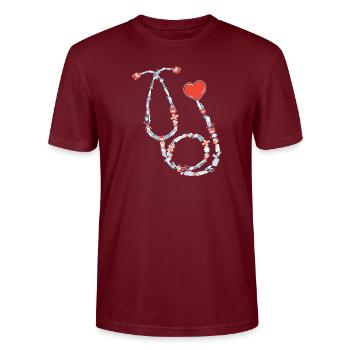 Doctor Nurse Medical Icons Stethoscope - Stanley/Stella Unisex Bio-T-Shirt CRAFTER - Burgunderrot - Vorne - Alina (178cm) & Michal (187cm)