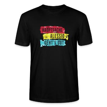 LUSTIGER SPRUCH - HAUPTSACHE ALESSIO GEHT´S GUT - Stanley/Stella Unisex Bio-T-Shirt CRAFTER - Schwarz - Vorne - Alina (178cm) & Michal (187cm)