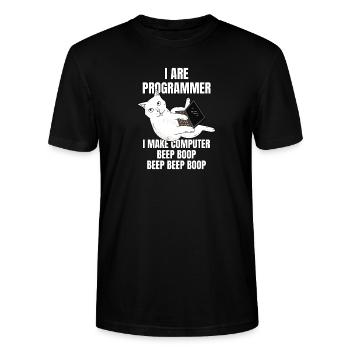 I Are Programmer Computer Cat Beep Boop I Funny IT - Stanley/Stella Unisex Bio-T-Shirt CRAFTER - Schwarz - Vorne - Alina (178cm) & Michal (187cm)