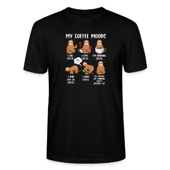 My Coffee Moods Funny Sloth Coffee Lover Coffee - Stanley/Stella Unisex Bio-T-Shirt CRAFTER - Schwarz - Vorne - Alina (178cm) & Michal (187cm)