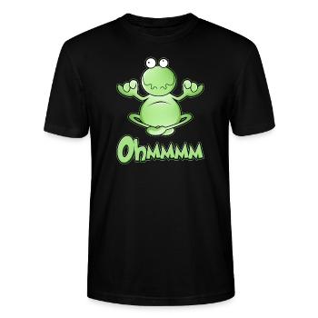 Ohmmm, yoga, cross-legged, meditating frog - Stanley/Stella CRAFTER Unisex Organic T-Shirt - black - Front - Alina (178cm) & Michal (187cm)