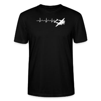 Airplane P38 Lightning Heartbeat Pilot Flying - Stanley/Stella Unisex Bio-T-Shirt CRAFTER - Schwarz - Vorne - Alina (178cm) & Michal (187cm)