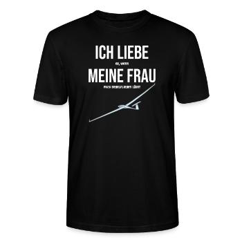 Ich liebe meine Frau Segelflieger - Stanley/Stella Unisex Bio-T-Shirt CRAFTER - Schwarz - Vorne - Alina (178cm) & Michal (187cm)