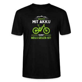 E-MTB Warum Ich Mit Akku Fahre E-Bike - Stanley/Stella Unisex Bio-T-Shirt CRAFTER - Schwarz - Vorne - Alina (178cm) & Michal (187cm)