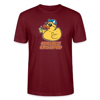 Naughty squeaky duck - challenge accepted - Stanley/Stella CRAFTER Unisex Organic T-Shirt - burgundy - Front - Alina (178cm) & Michal (187cm)