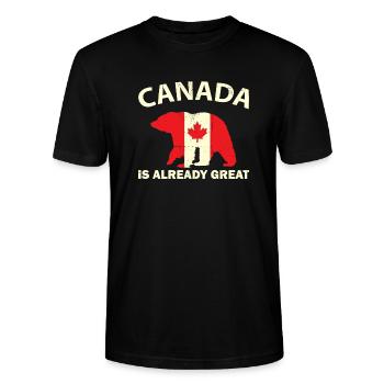 CANADIAN FLAG BEAR CANADA IST ALREADY GREAT Canada - Stanley/Stella Unisex Bio-T-Shirt CRAFTER - Schwarz - Vorne - Alina (178cm) & Michal (187cm)