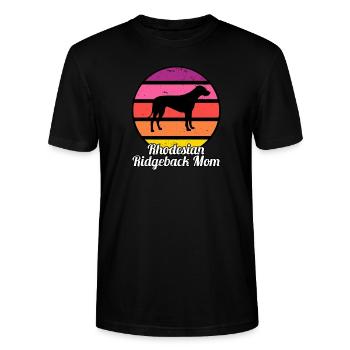 Rhodesian Ridgeback Mom I Retro Ridgeback Mom - Stanley/Stella CRAFTER Unisex Organic T-Shirt - black - Front - Alina (178cm) & Michal (187cm)